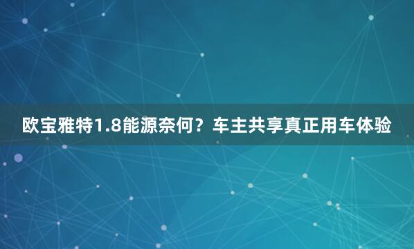 欧宝雅特1.8能源奈何？车主共享真正用车体验